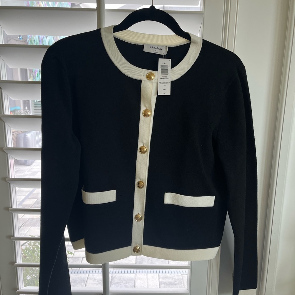 Aritzia (Babaton) New Black and White Cardigan Sweater with Classic Knit Design